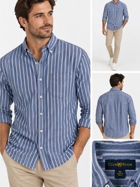 Club Room 100% Cotton Striped Button-Down Shirt – Size XL